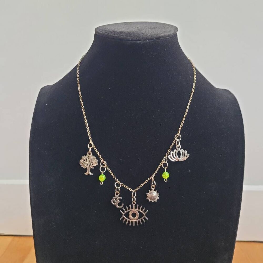 Silver charm‎ necklace handmade spiritual hippie boho eye tree of life
